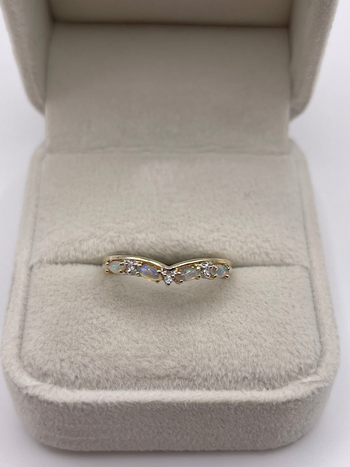 9ct gold opal and diamond wishbone ring