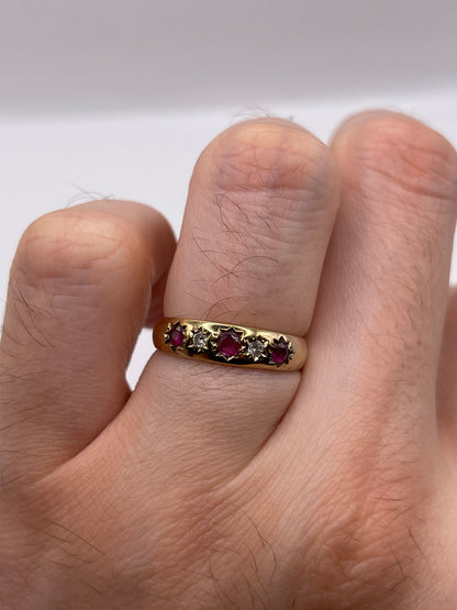 9ct gold ruby and diamond gypsy ring