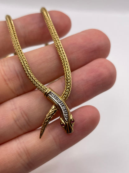 9ct gold ruby and diamond snake necklace