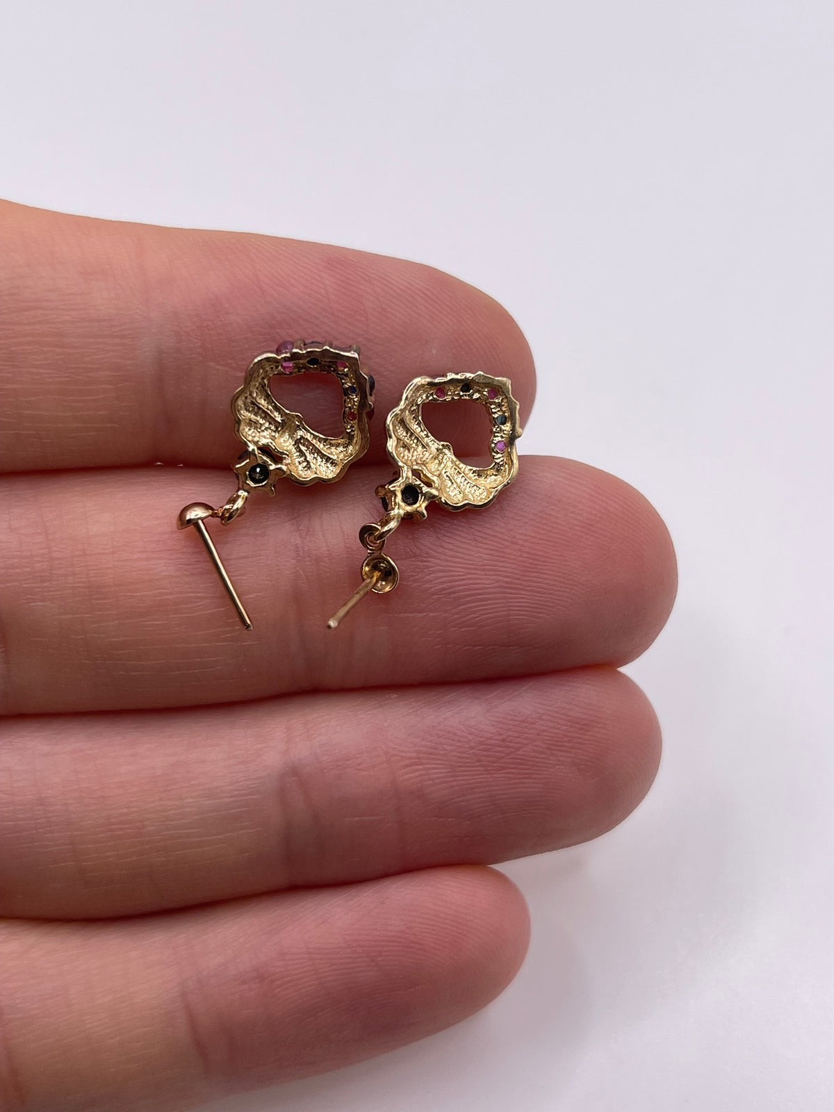 9ct gold sapphire and ruby earrings