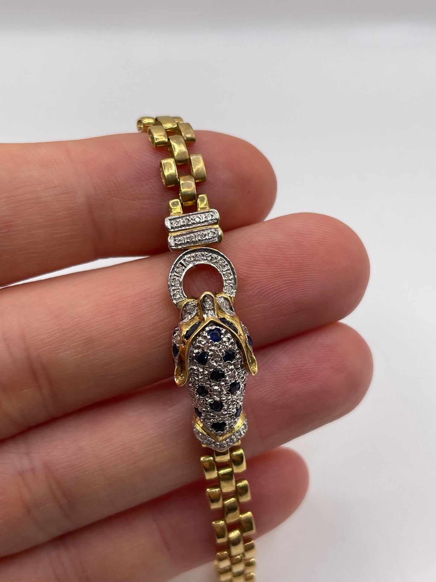 18ct gold sapphire and diamond panther bracelet