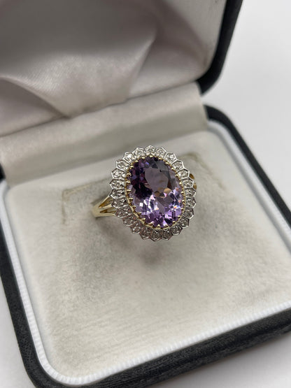 9ct gold amethyst and diamond ring