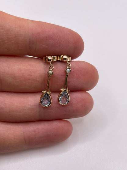 9ct gold aquamarine and pearl earrings