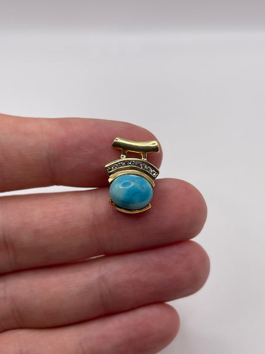 9ct gold larimar and zircon pendant