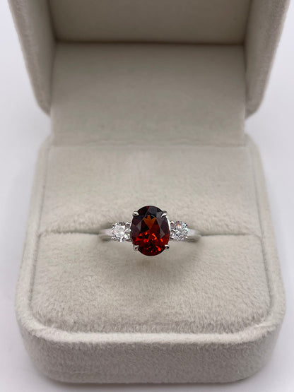 9ct white gold garnet and diamond ring