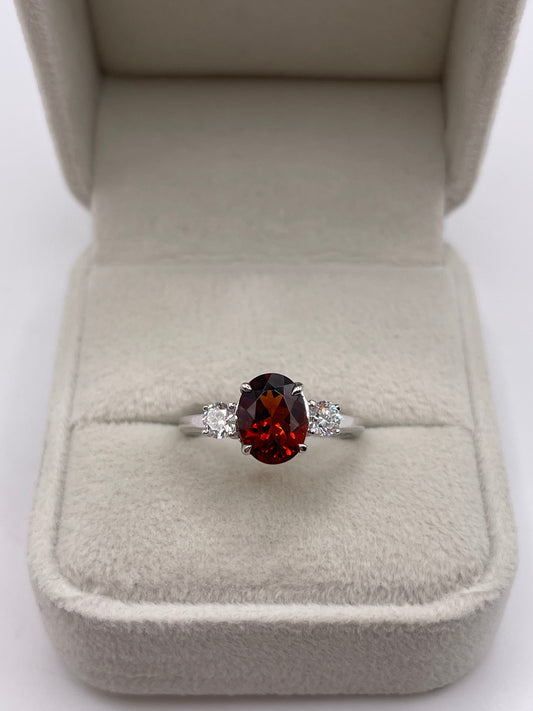 9ct white gold garnet and diamond ring