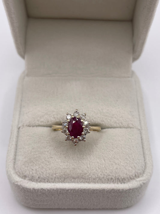 9ct gold ruby and diamond ring
