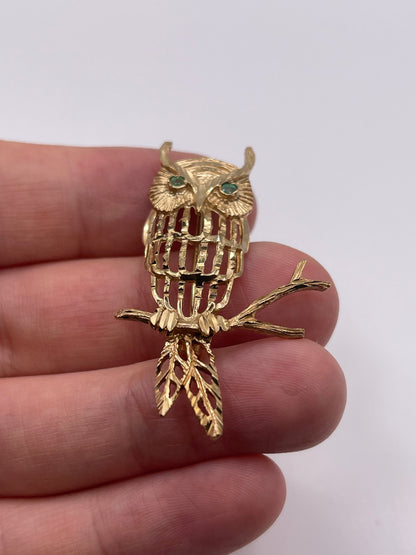 9ct gold emerald owl brooch