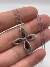 Load image into Gallery viewer, 18ct white gold ruby and diamond cross necklace
