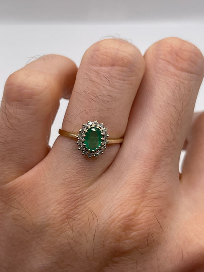 9ct gold emerald and diamond ring