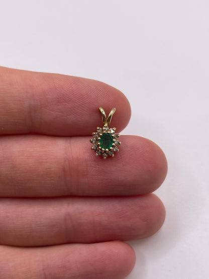 9ct gold emerald and diamond pendant