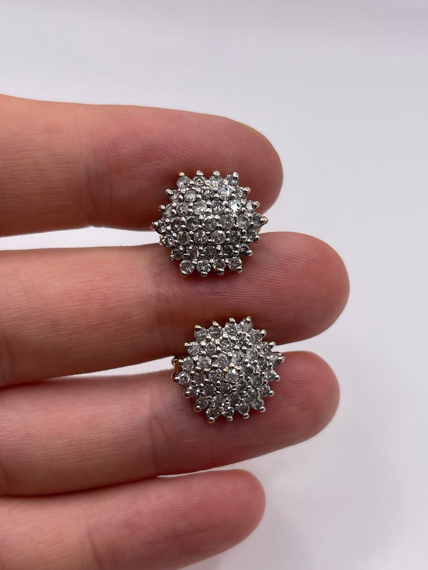 9ct gold 2ct diamond cluster earrings