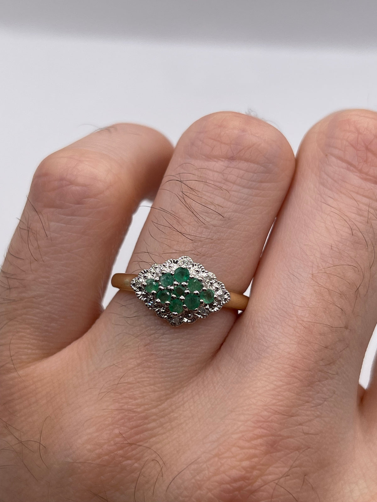 9ct gold emerald and diamond ring