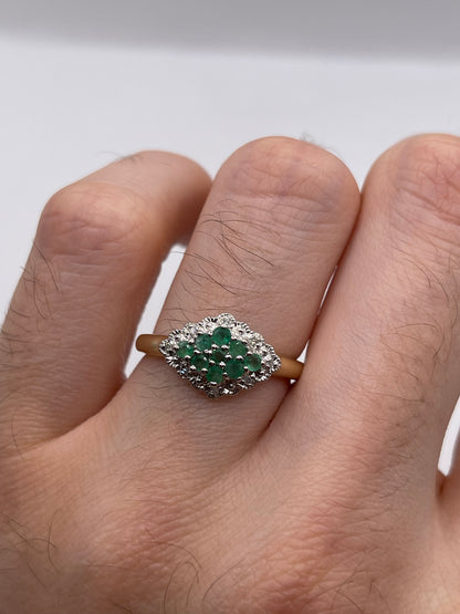 9ct gold emerald and diamond ring