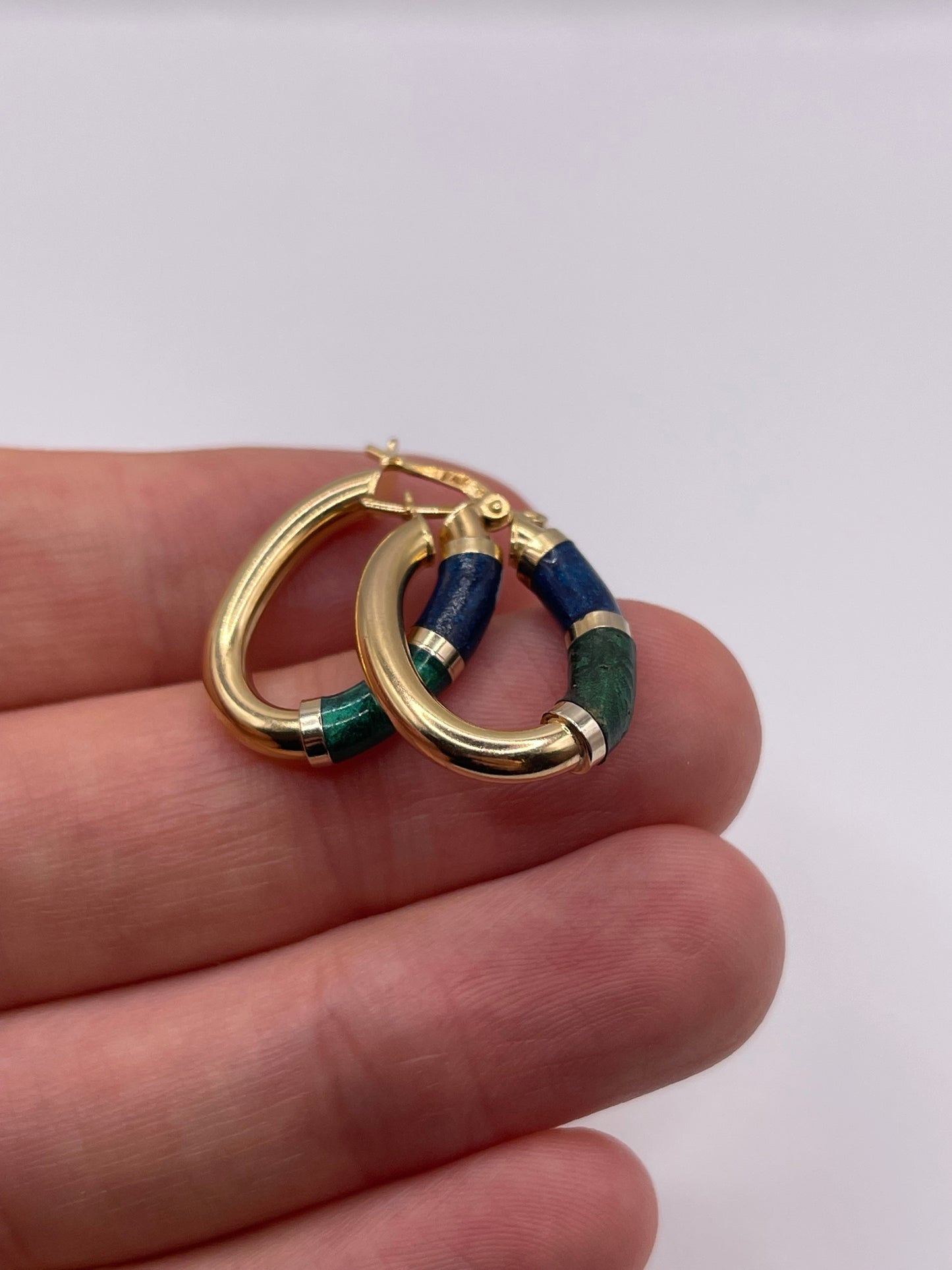 9ct gold enamel creole earrings