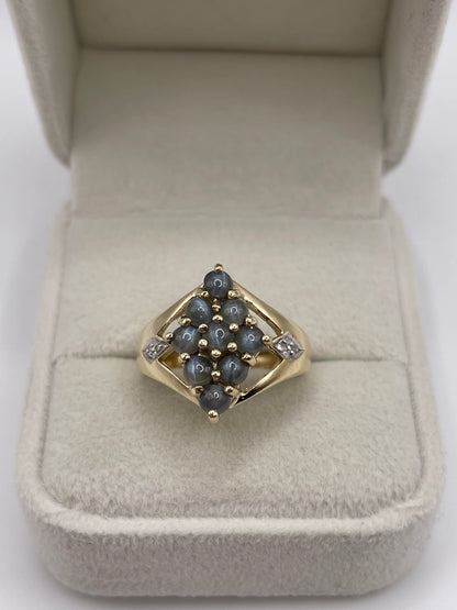 9ct gold cats eye chrysoberyl and diamond ring