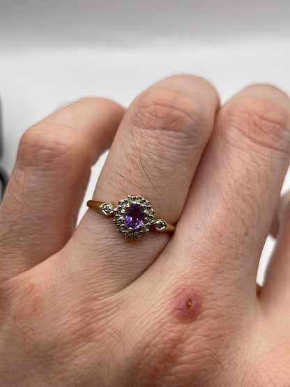 9ct gold amethyst and diamond ring