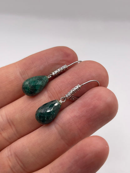 9ct white gold emerald and diamond earrings