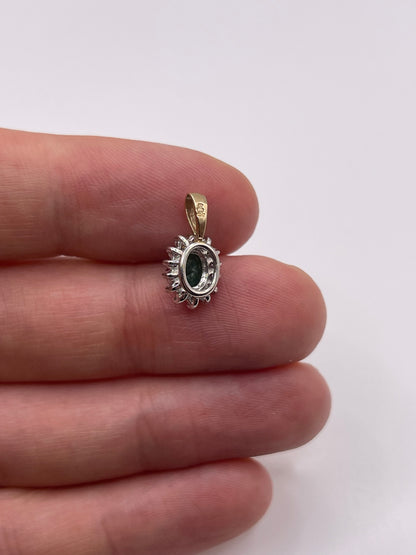 9ct gold emerald and diamond pendant