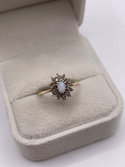 9ct gold opal and diamond cluster ring