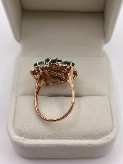 9ct rose gold emerald and diamond ring