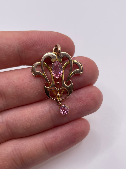 Antique 9ct rose gold pink topaz pendant