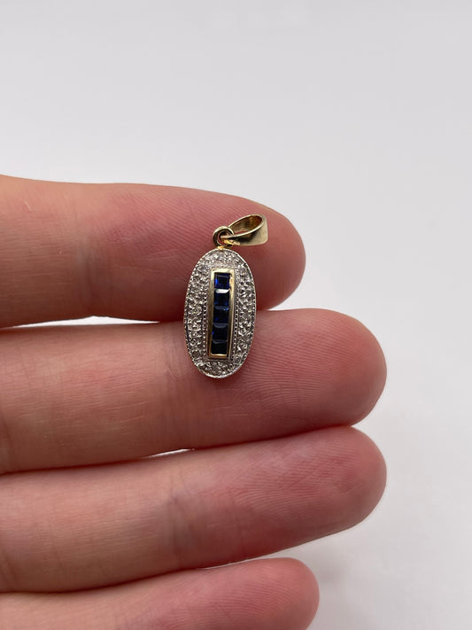 9ct gold sapphire and diamond pendant