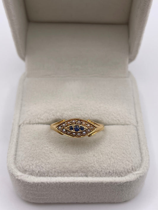 Antique 18ct gold sapphire and pearl ring