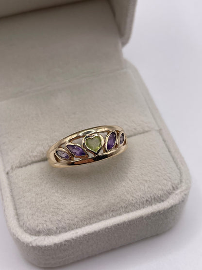 9ct gold peridot and amethyst ring