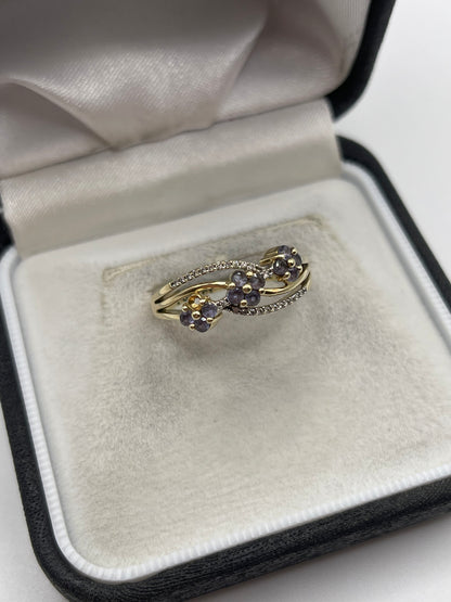 9ct gold tanzanite and diamond ring