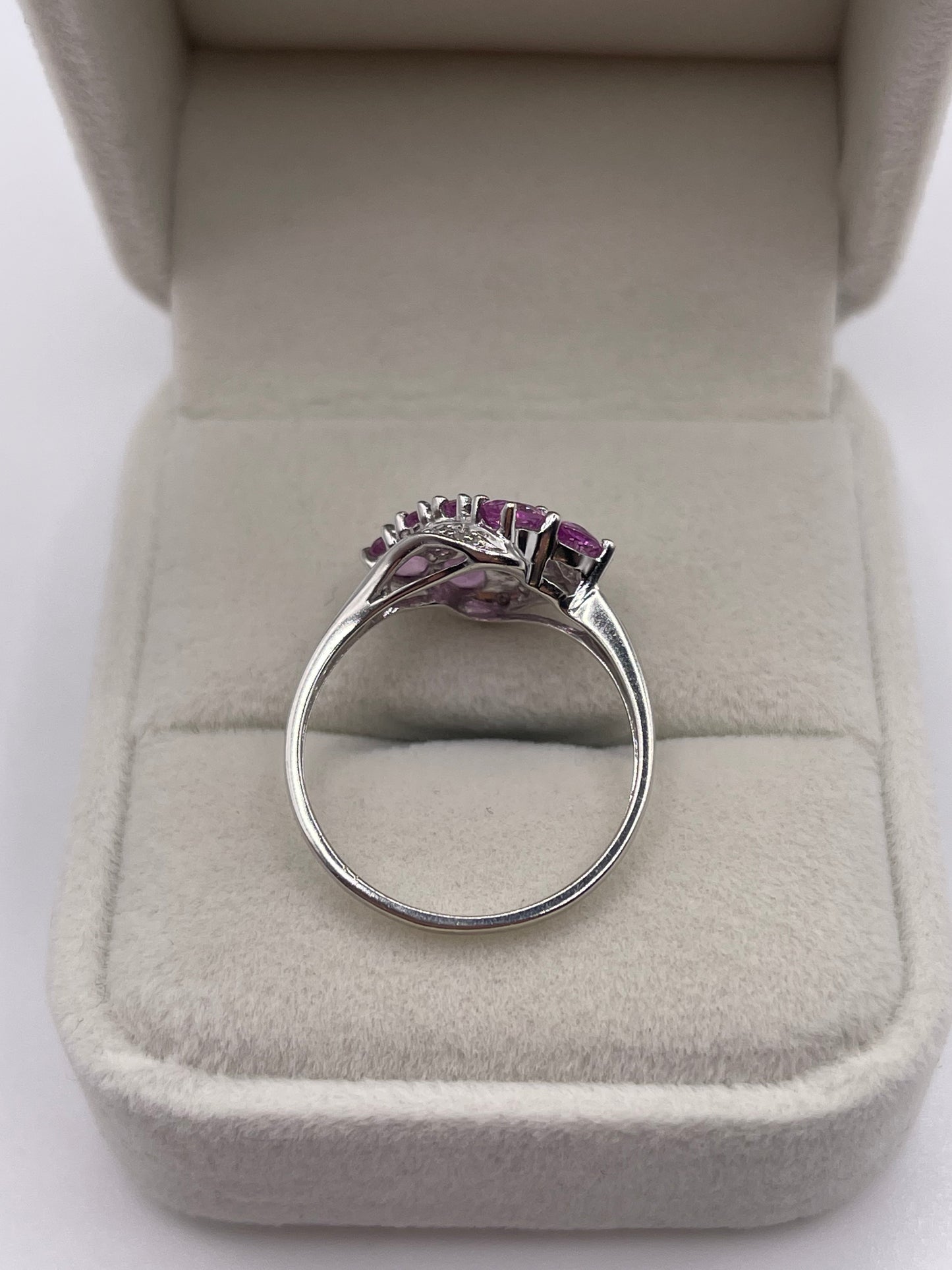 9ct white gold pink sapphire and diamond ring