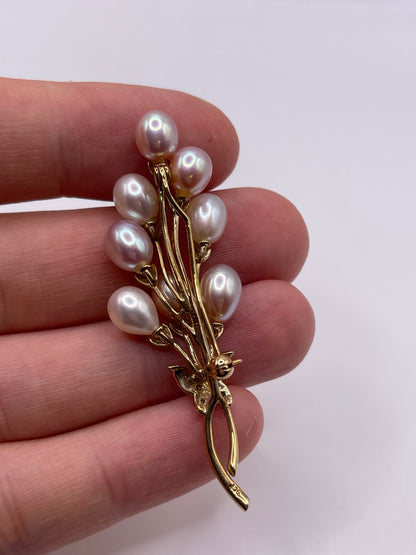 9ct gold pearl and diamond brooch