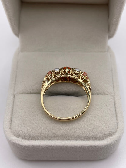 9ct gold coral and pearl ring