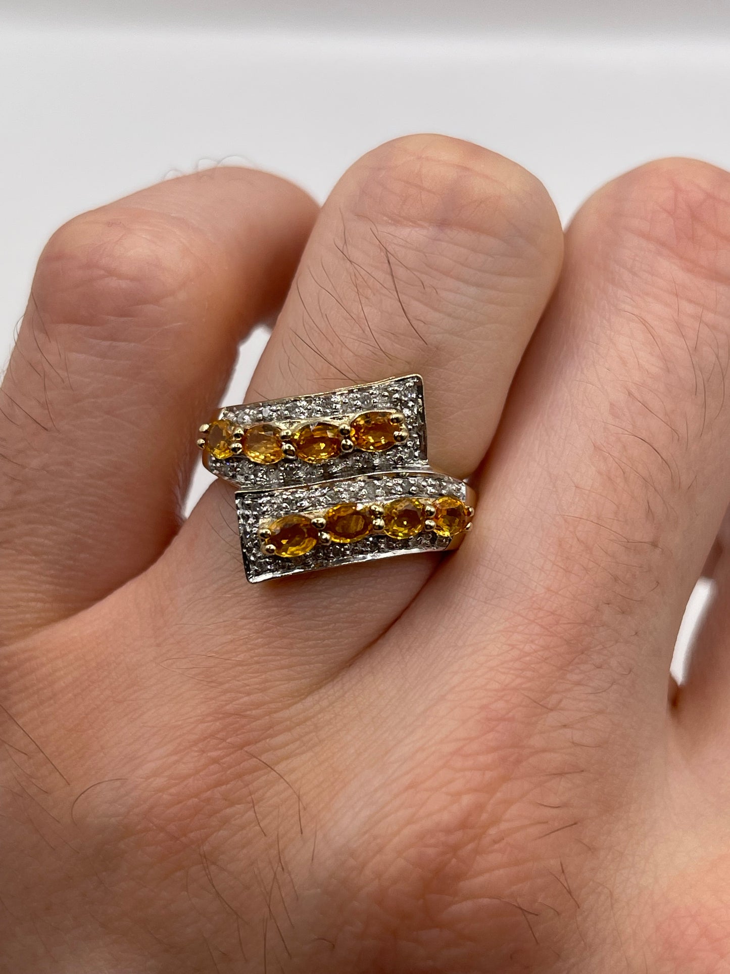9ct gold orange sapphire and diamond ring