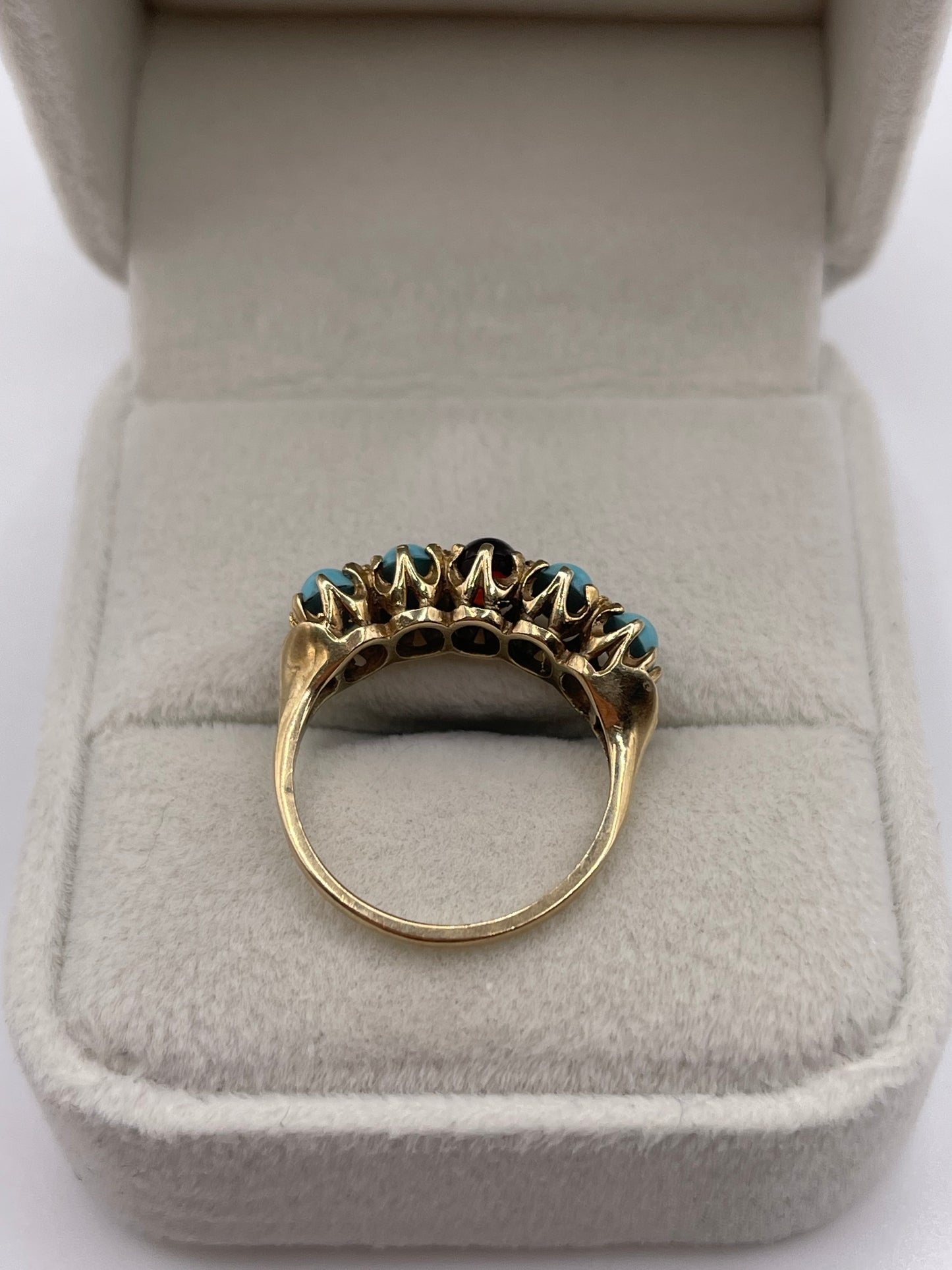 9ct gold garnet and turquoise ring
