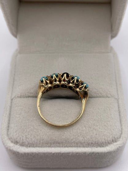 9ct gold garnet and turquoise ring