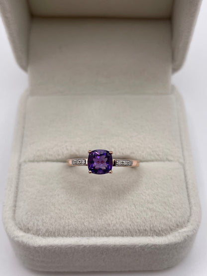 9ct rose gold amethyst and diamond ring
