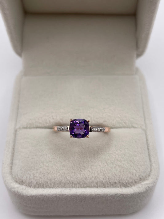 9ct rose gold amethyst and diamond ring