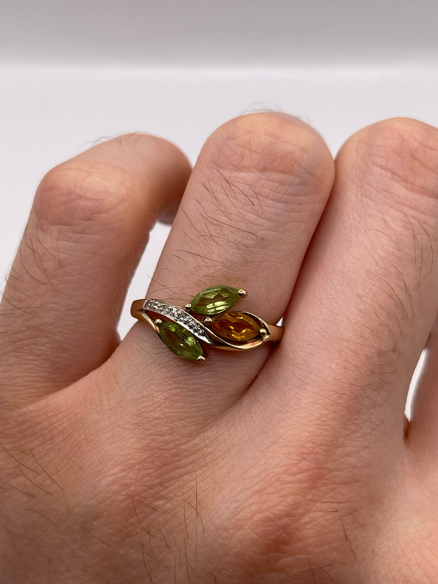 9ct gold citrine, peridot and diamond ring