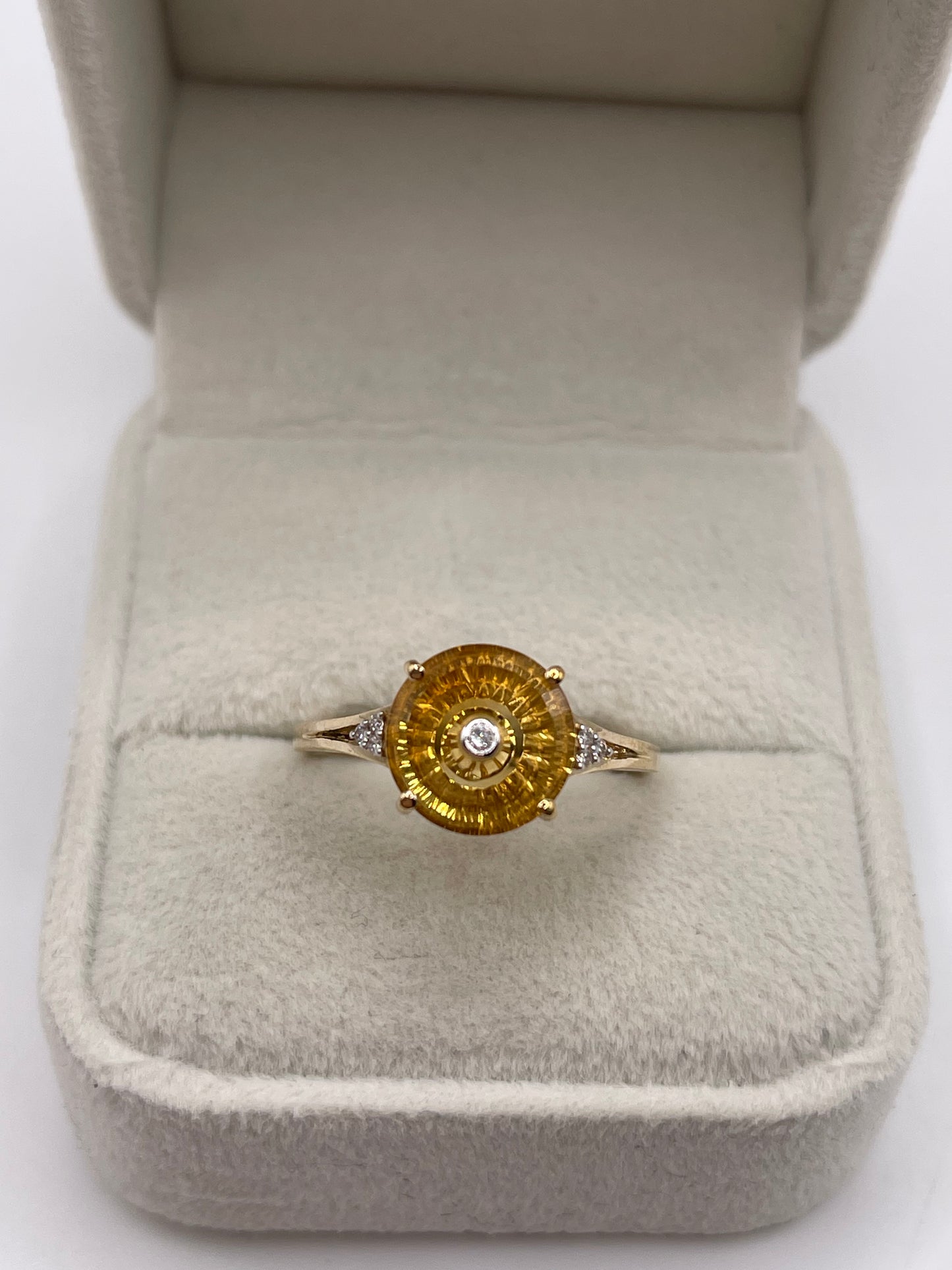 Glenn Lehrer 9ct gold citrine and diamond ring