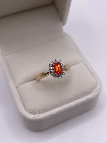 9ct gold fire opal and diamond ring