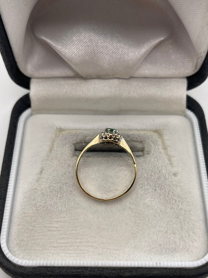 9ct gold emerald and diamond ring