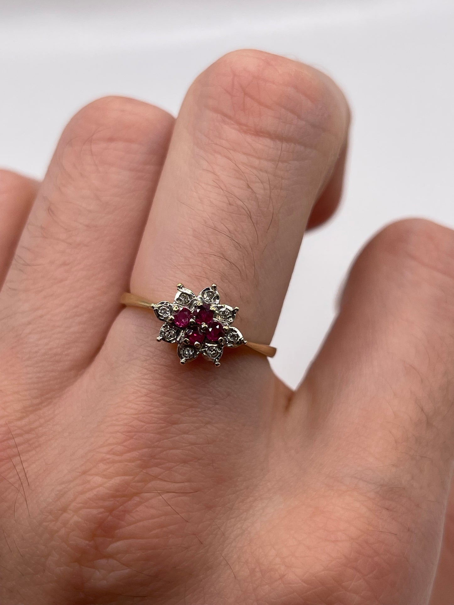 9ct gold ruby and diamond ring