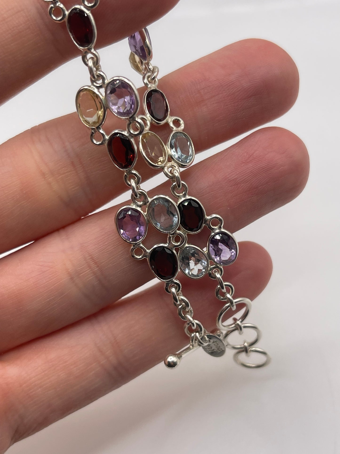 Silver multi gemstone bracelet