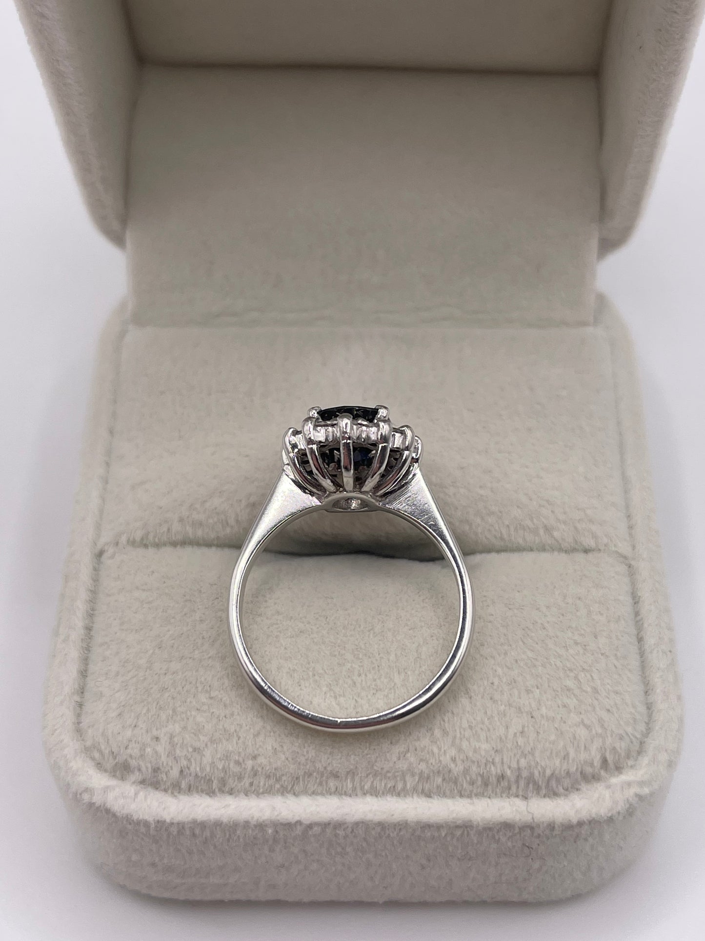 Platinum sapphire and diamond ring