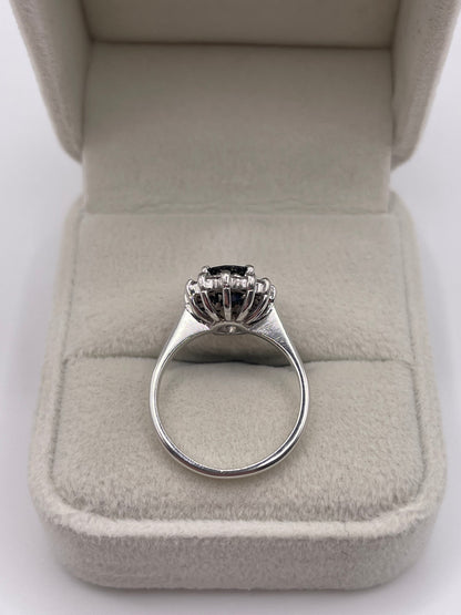 Platinum sapphire and diamond ring
