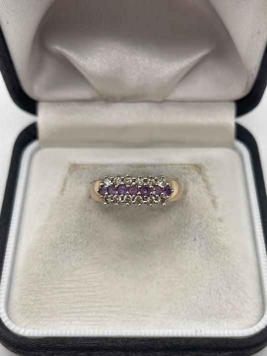 9ct gold amethyst and diamond ring