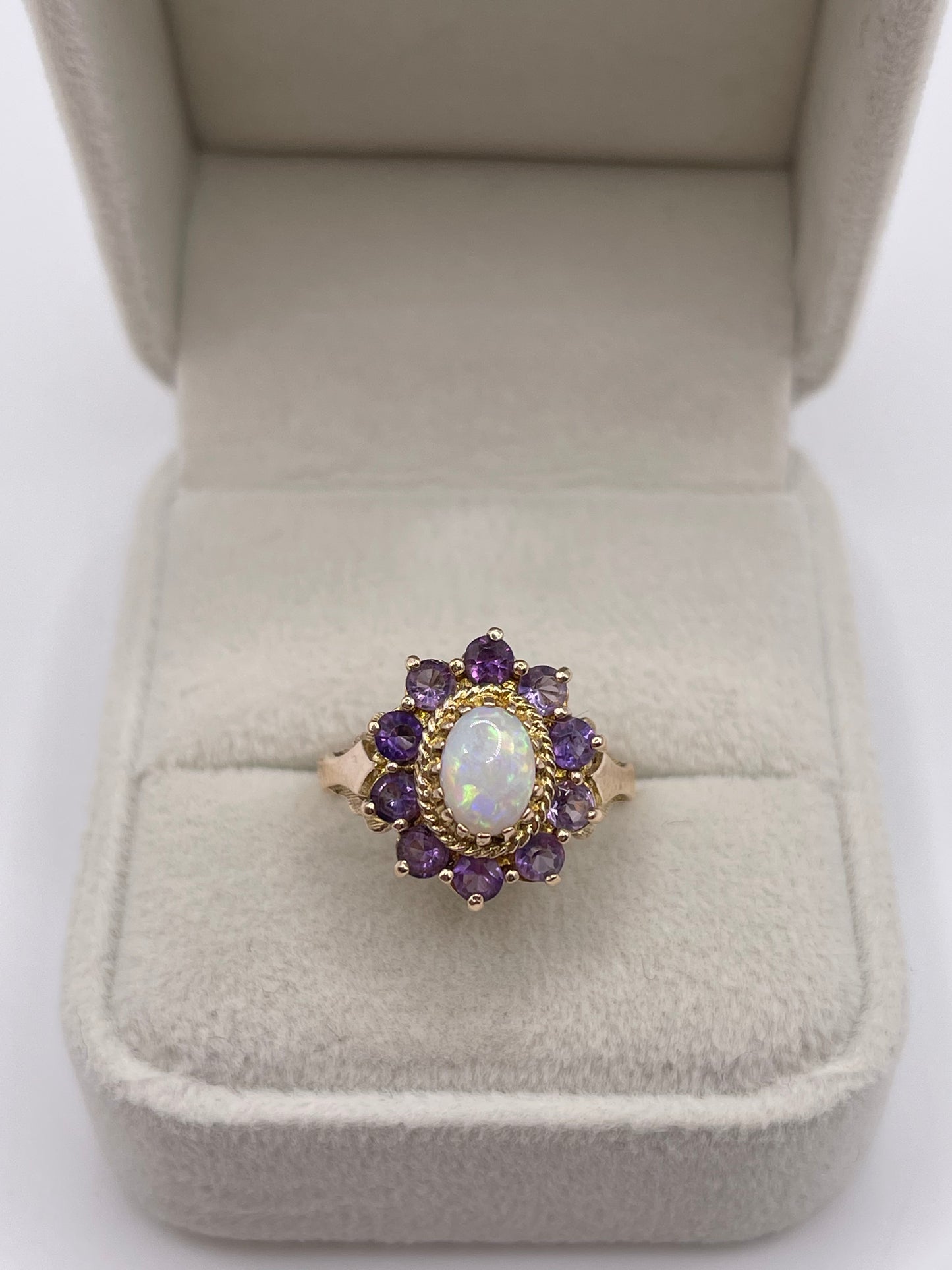 9ct gold opal and amethyst ring