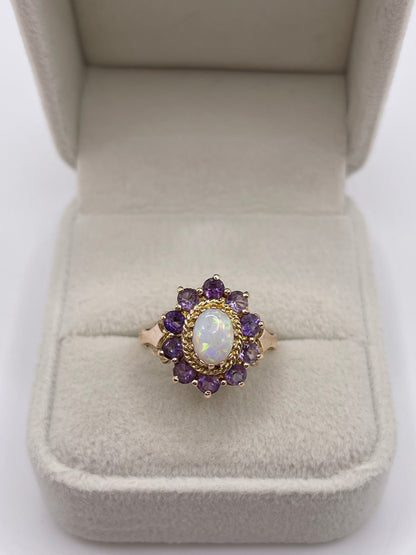 9ct gold opal and amethyst ring