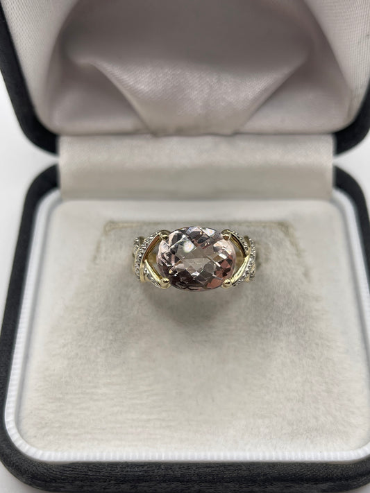 9ct gold kunzite and diamond ring